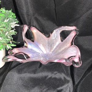 Beautiful mouth blown pink iridescent Murano glass dish